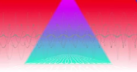 Projecting glowing triangle shifting from aqua to magenta in digital space with Stock Illustration