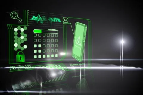 Projecting green holographic interface on dark backdrop, displaying security イラスト素材