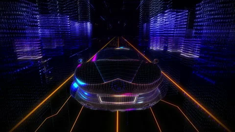 Projecting a hologram of the supercar driving inside the computer internet world Stock Footage 229921521