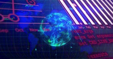 Projecting holographic brain sphere rotating in dashboard with curved grid and Stockillustratie