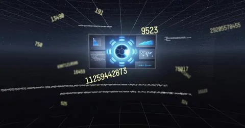 Projecting holographic dashboard with circular core responding to incoming data 스톡 일러스트