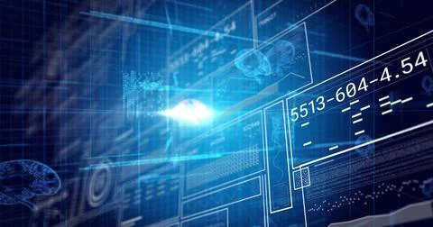 Projecting holographic data interface in 3D space, showing brain glyphs and Stockillustratie