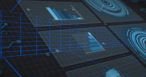 Projecting holographic display in virtual UI, showing clear panels, blue bar 스톡 일러스트
