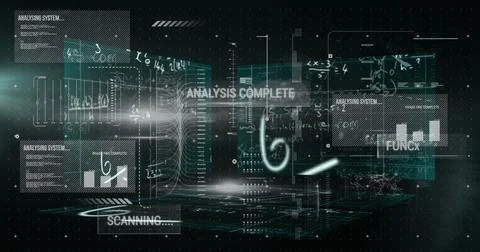 Projecting holographic interface hovering in virtual data space, with bar graphs Stock Photos