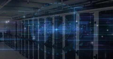 Projecting holographic interface streaming data over server racks and cooling Fotos de archivo