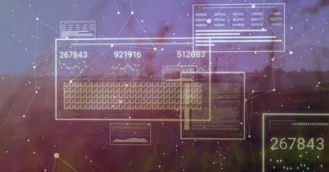 Projecting holographic keyboard grid, numeric panels and network nodes over Stock Photos