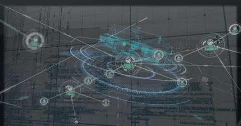 Projecting holographic network visual over digital workspace with circular Stock Illustration