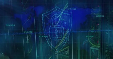 Projecting holographic security shield tracking metrics in data center, with Stock Illustration
