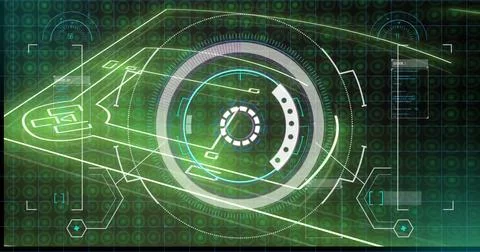 Projecting HUD interface showing concentric rings and lines on control screen, Stock Photos