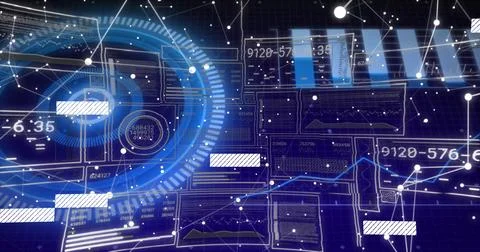 Projecting large blue circular HUD rotating in virtual interface, showing 스톡 일러스트