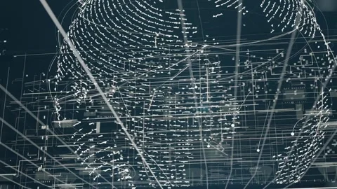 Projecting radial beams from lower base, spherical grid rotating, linking node Stock Footage 337141153
