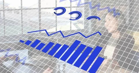 Projecting translucent 3D data overlay across office table, showing laptop, Stock Photos