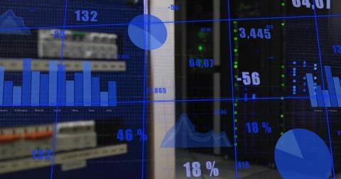 Projecting transparent dashboard showing blue charts and numeric readouts on Stock Photos