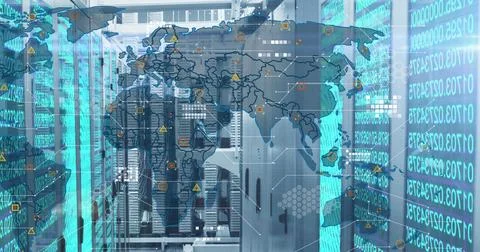 Projecting transparent network overlay across data center server racks, with Stock Illustration