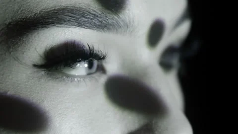 Projection of black points and circles on girl’s face. Stock Footage 104599602