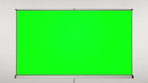 Projection cinema screen pull-down. White wall behind tripod. 動画素材 89886662