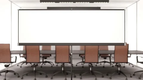 Projection Cinema Screen Pull-down And Camera Zooms To Screen. 動画素材 95855506