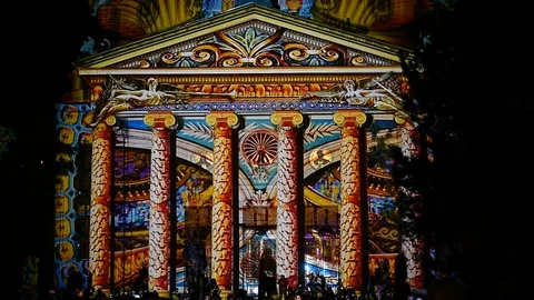 Projection mapping are seen on buildings during Spotlight Festival 스톡 동영상 126653097