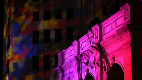 Projection mapping are seen on buildings during Spotlight Festival 스톡 동영상 126653136