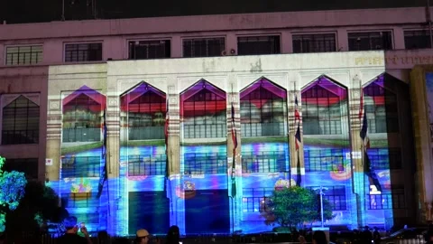 Projection mapping at Bangkok City Hall Video stock 338031983