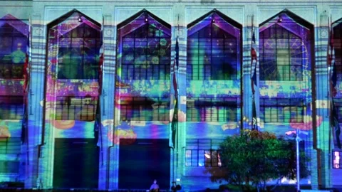 Projection mapping at Bangkok City Hall Video stock 338032059