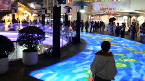 Projection mapping of floating krathong during Festival of lights Video stock 338032080