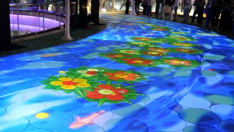 Projection mapping of floating krathong during Festival of lights Video stock 338032513