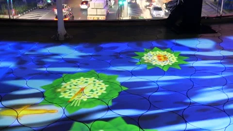 Projection mapping of floating krathong during Festival of lights Video stock 338032572