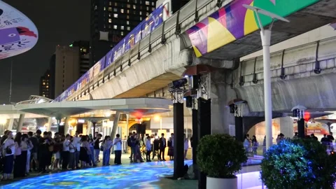 Projection mapping of floating krathong during Festival of lights Video stock 338032716