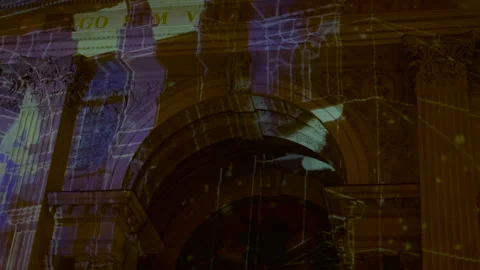 Projection mapping show on historic cathedral facade Video stock 334243057