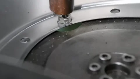 Projection Nut Welding with Copper Electrode on Sheet Metal Flange Stock Footage 348591167