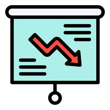 Projection screen with decrease arrow icon, Bankruptcy related vector 库存插图