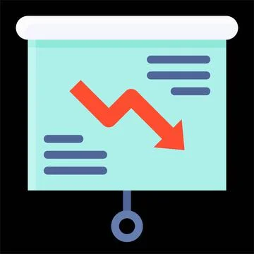 Projection screen with decrease arrow icon, Bankruptcy related vector Stock Illustration