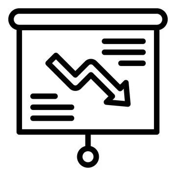 Projection screen with decrease arrow icon, Bankruptcy related vector Stockillustratie