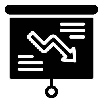 Projection screen with decrease arrow icon, Bankruptcy related vector Illustrazione stock