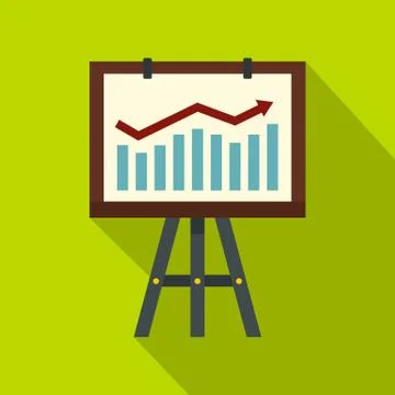Projection screen with a graph icon, flat style Stock Illustration