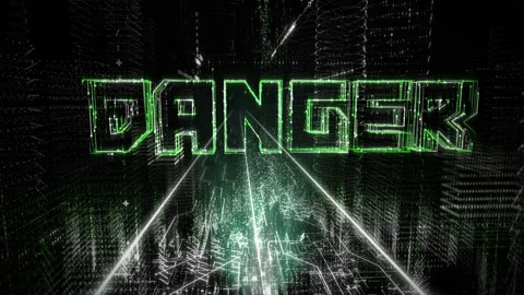 The Projection of the Word Danger suddenly appears and disappears in cyberspace Stock Footage 220677086