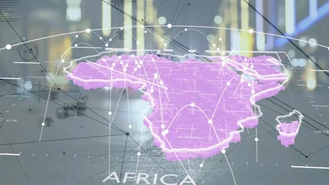 Projector activating, holographic Africa map appearing, nodes linking and Stock Footage 337905042