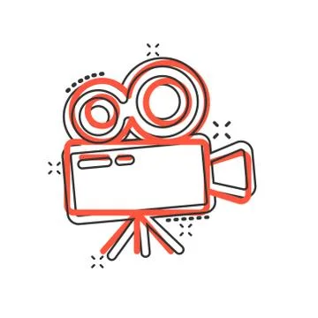 Projector icon in comic style. Cinema camera cartoon vector illustration on w Stock Illustration
