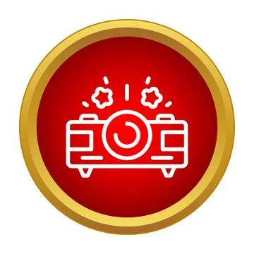 Projector icon emitting light on red background concept Stock Illustration