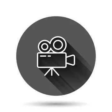 Projector icon in flat style. Cinema camera vector illustration on black roun Stock Illustration