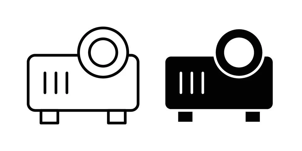 Projector icon linear versions pack on white background Stock Illustration