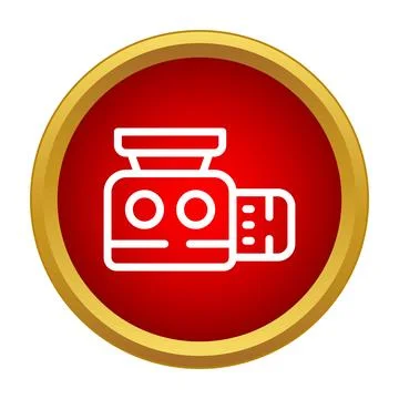 Projector icon on a red background with a gold border Stock Illustration