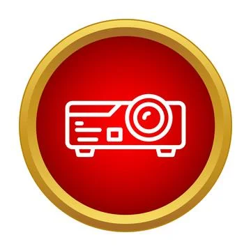 Projector icon on red background representing multimedia technology Stock Illustration