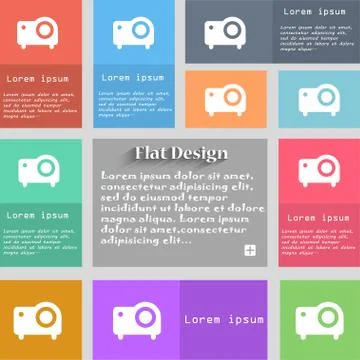 Projector icon sign. Set of multicolored buttons. Metro style with space for  Stock Illustration