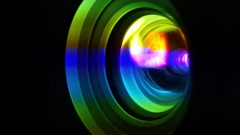 Projector lens in operation. Spectral decomposition of light. Dispersion Stock Footage 281789779