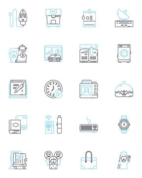 Projector linear icons set. Display, Lumens, Image, Brightness, Resolution, HDMI Stock Illustration