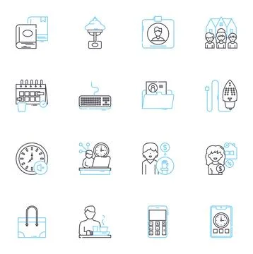 Projector linear icons set. Display, Lumens, Image, Brightness, Resolution, HDMI Stock Illustration