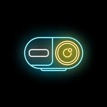 Projector neon icon illuminating dark background Stock Illustration