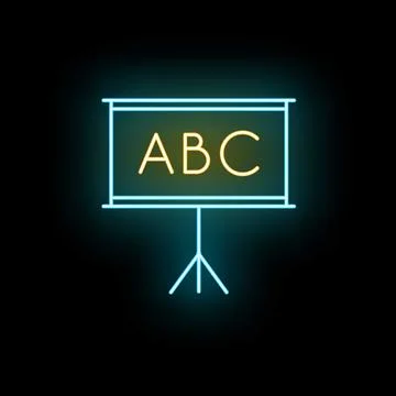 Projector screen displaying abc neon learning icon Stock Illustration